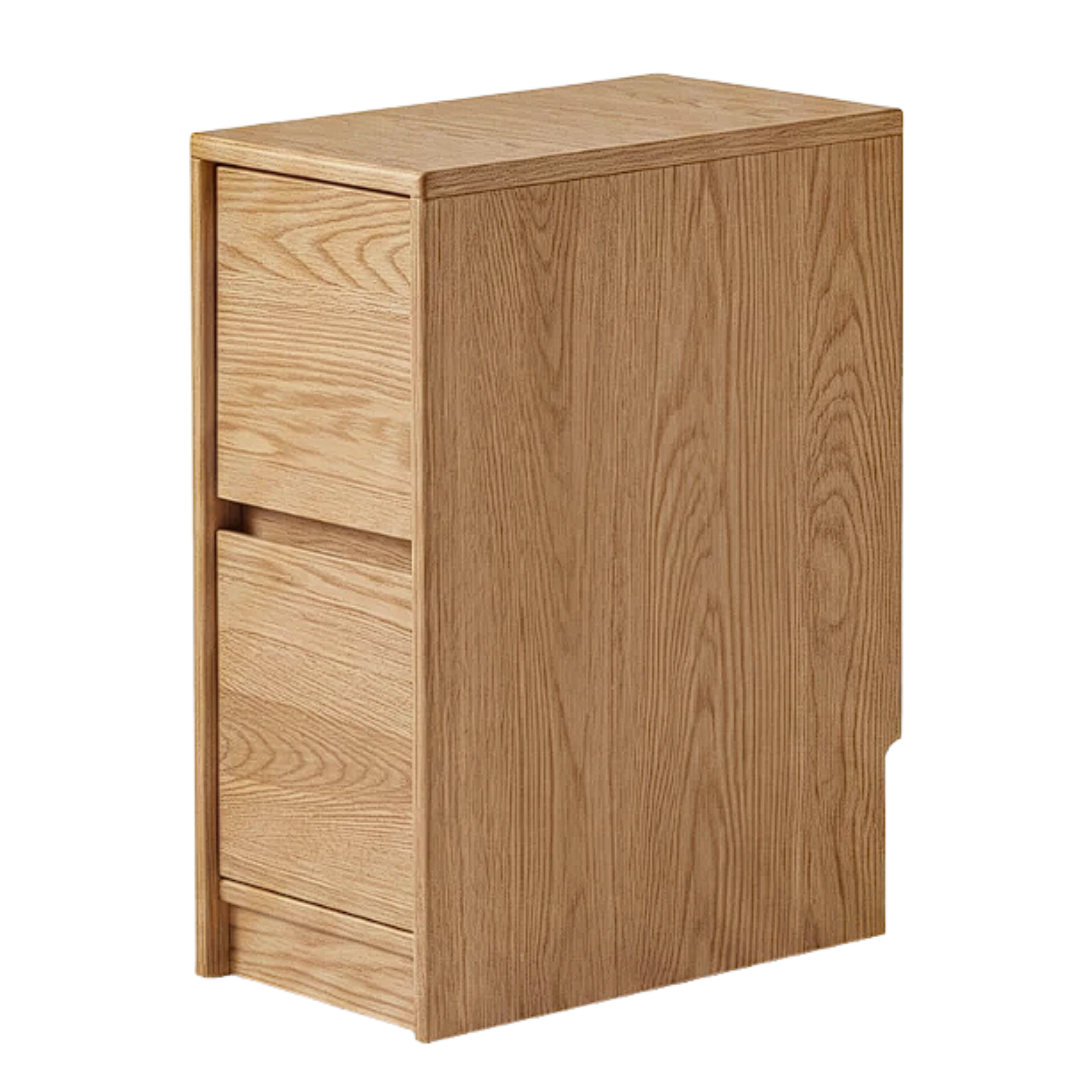 Oak Solid Wood, Solid Rubberwood Two Drawer Nightstand.