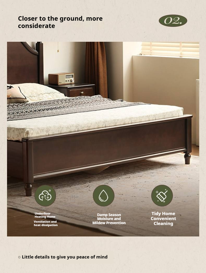 Poplar Solid Wood Box Bed — American Retro Vintage Style Off-the-Ground Box Bed