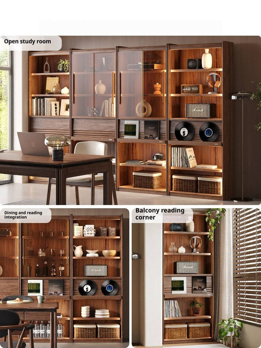 Black Walnut, Sandalwood, Oak, Ash Solid Wood Combination Bookcase with Floor Display and Luxury Storage