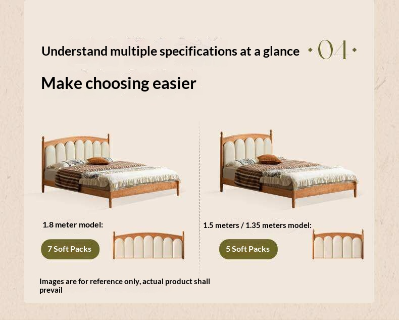 Cherry Solid Wood Genuine Leather, Velvet French-Inspired Scalloped Headboard Bed