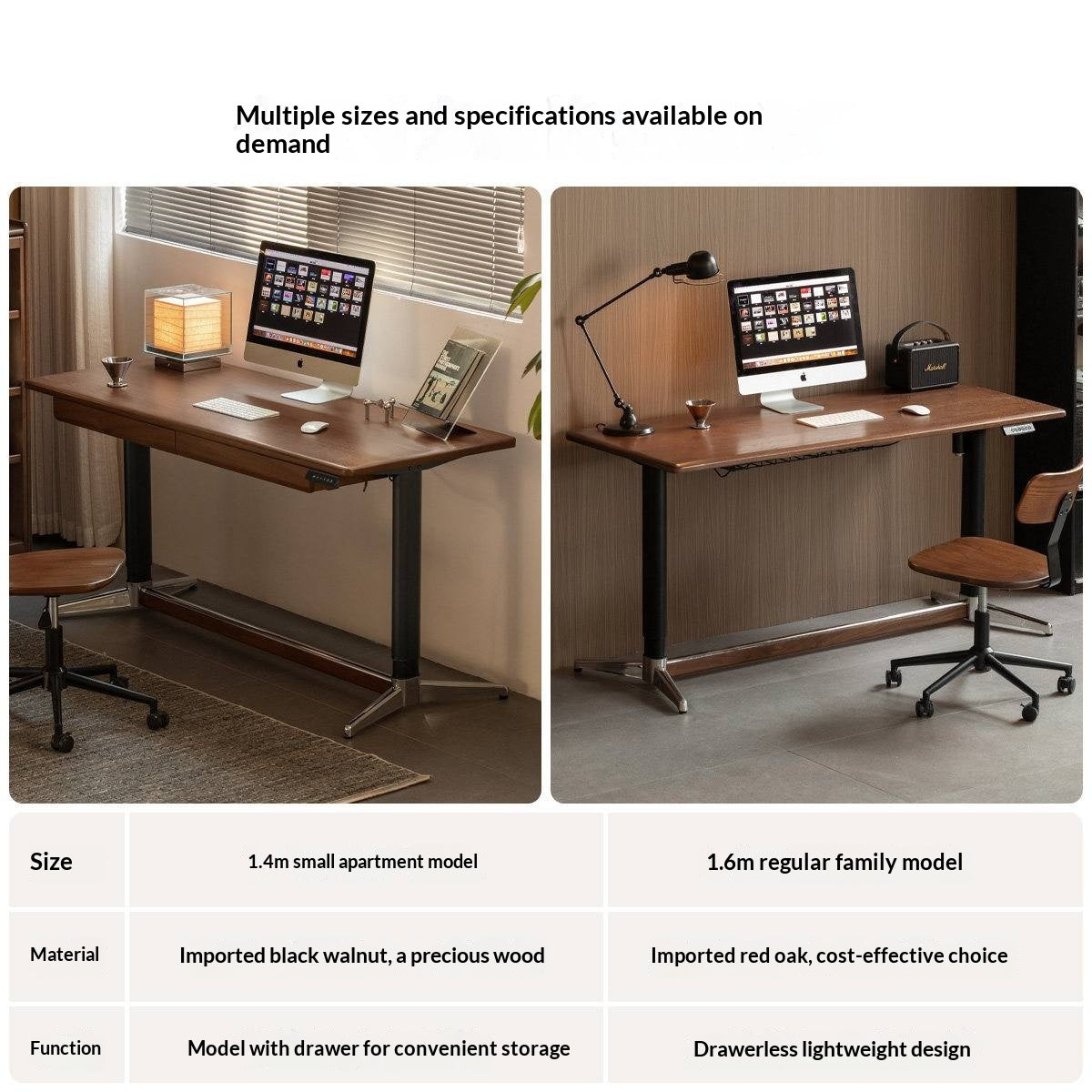 Black Walnut, Oak Solid Wood Lift-Top Office Desk