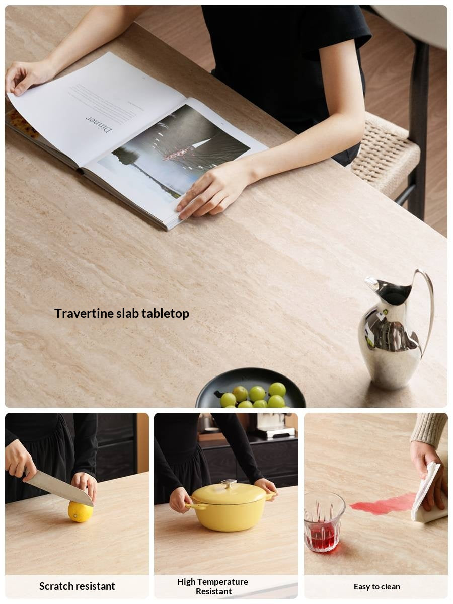 Oak Solid Wood Modern Cave Stone Rock Plate Dining Table