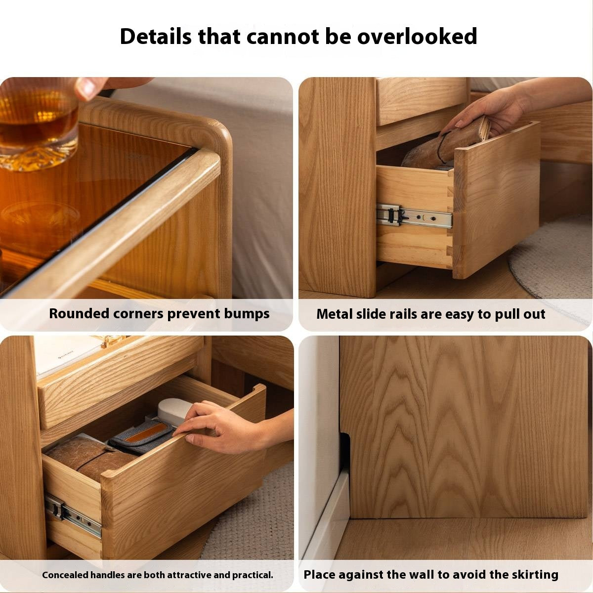 Ash Solid Wood Modern Nightstand