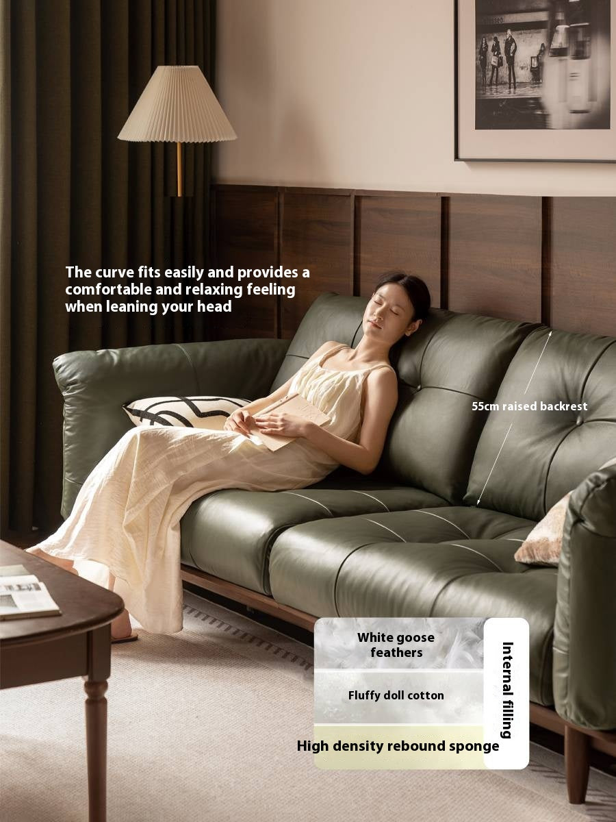 Black Walnut, Oak Solid Wood Genuine Leather Sofa Italian-Inspired