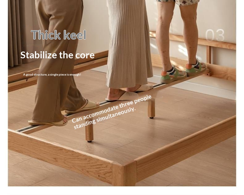 Oak Solid Wood Bed — Modern Minimalist, Genuine Leather Upholstered Bed