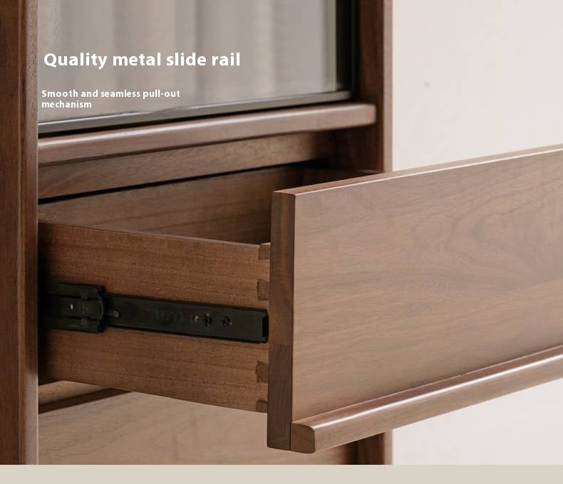 Black Walnut, Ash Solid Wood Side Cabinet With Light Display
