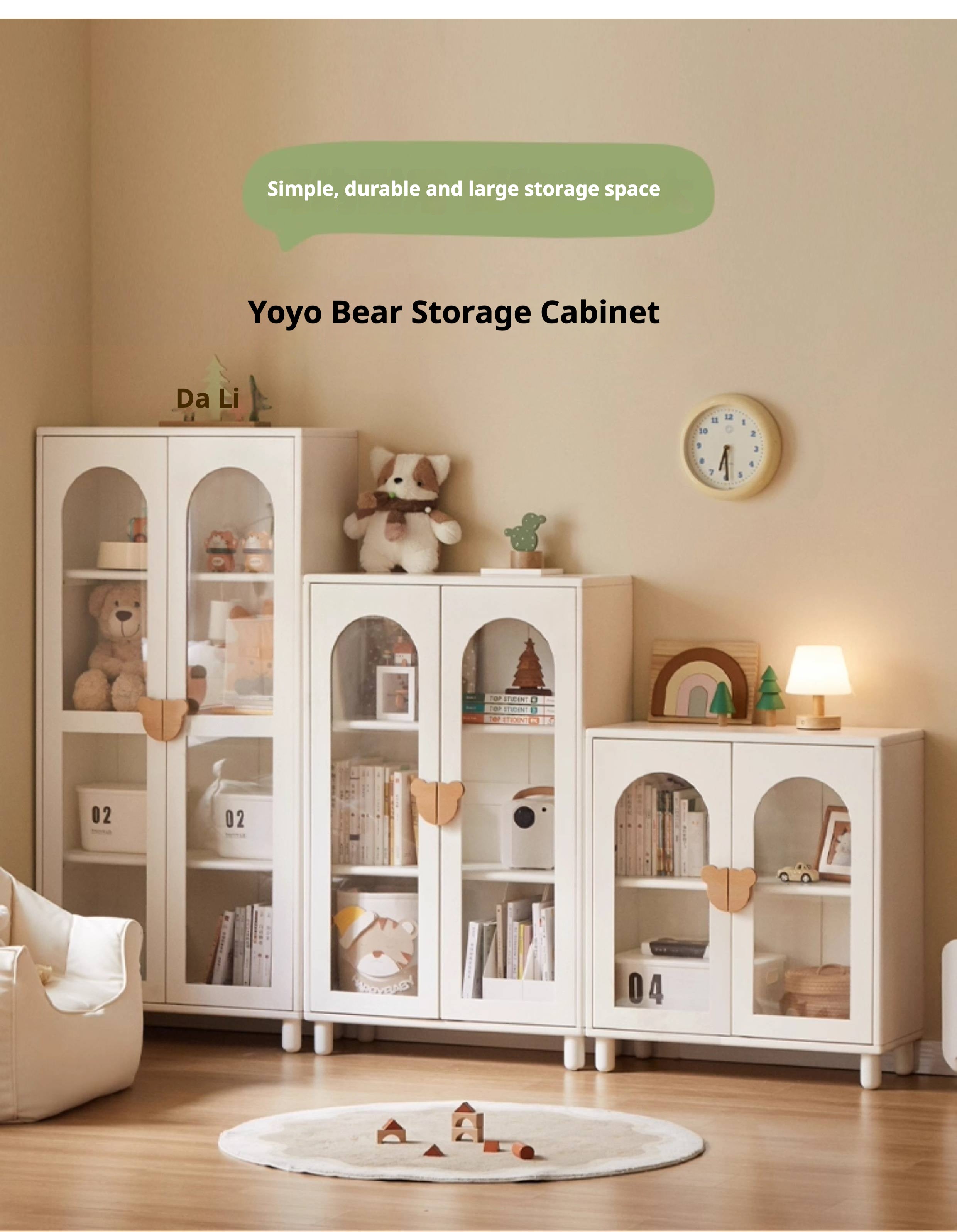 Rubber Solid Wood Cream Style Children's Bookcase.
