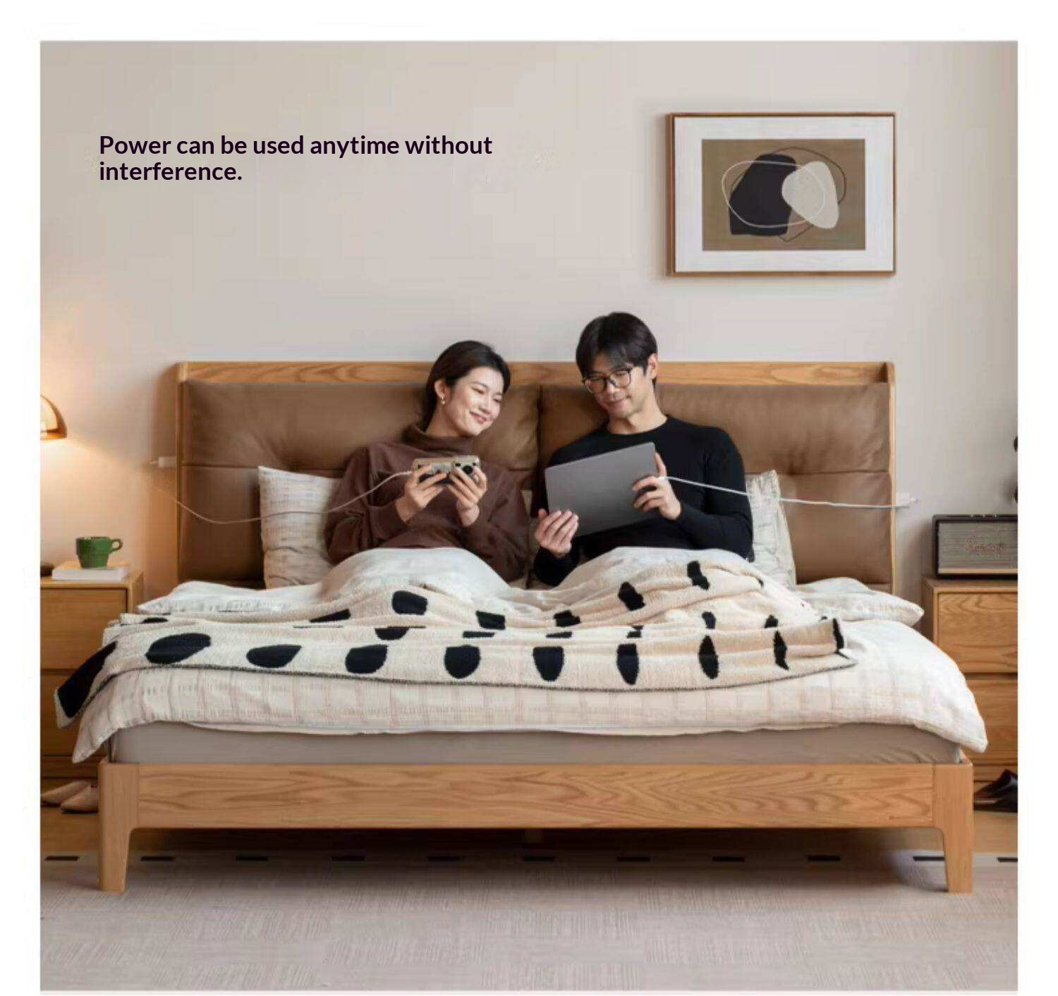 Oak Solid Wood Modern Leather Bed
