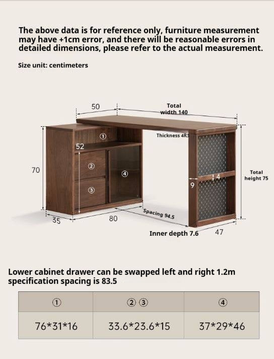Black Walnut, Oak Solid Wood Italian Light Luxury Corner Office Desk