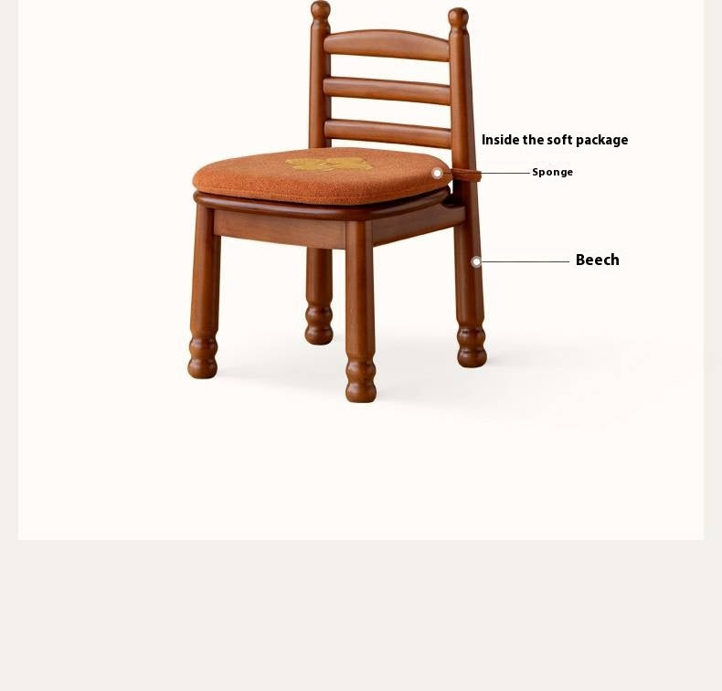 Beech Solid Wood Backrest Chair Medieval Style Kids Soft Padded Chair.