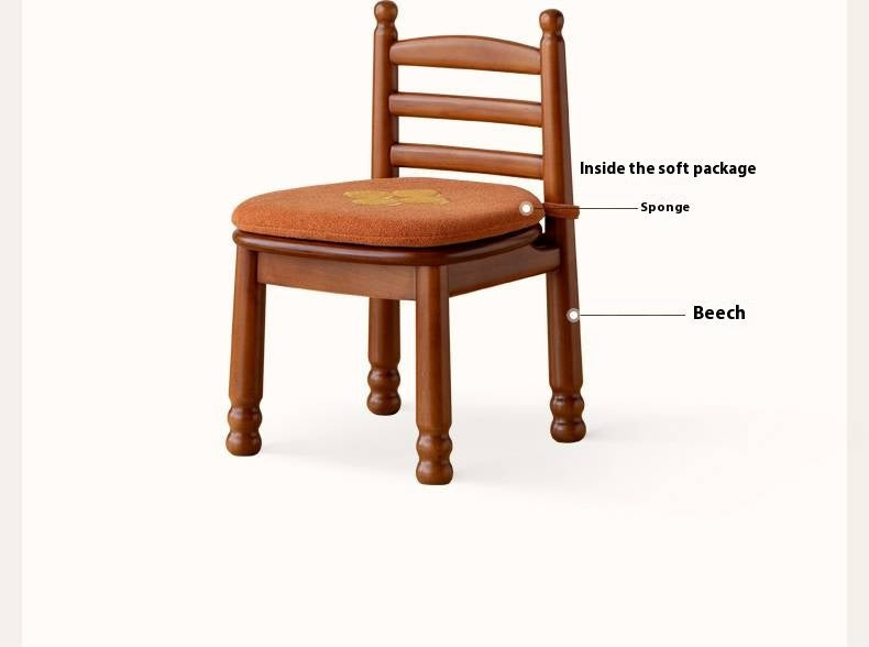 Beech Solid Wood Backrest Chair Medieval Style Kids Soft Padded Chair