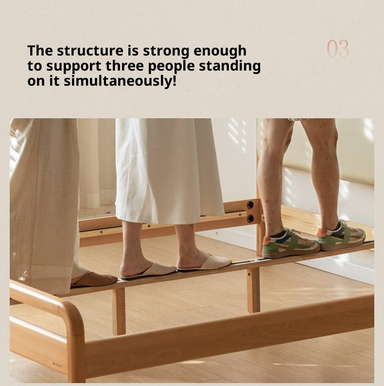 Beech Solid Wood Genuine Leather Soft Headboard Bed