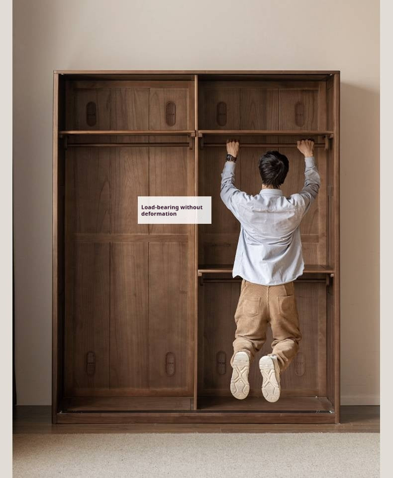 Black Walnut Solid Wood Sliding Door Wardrobe.