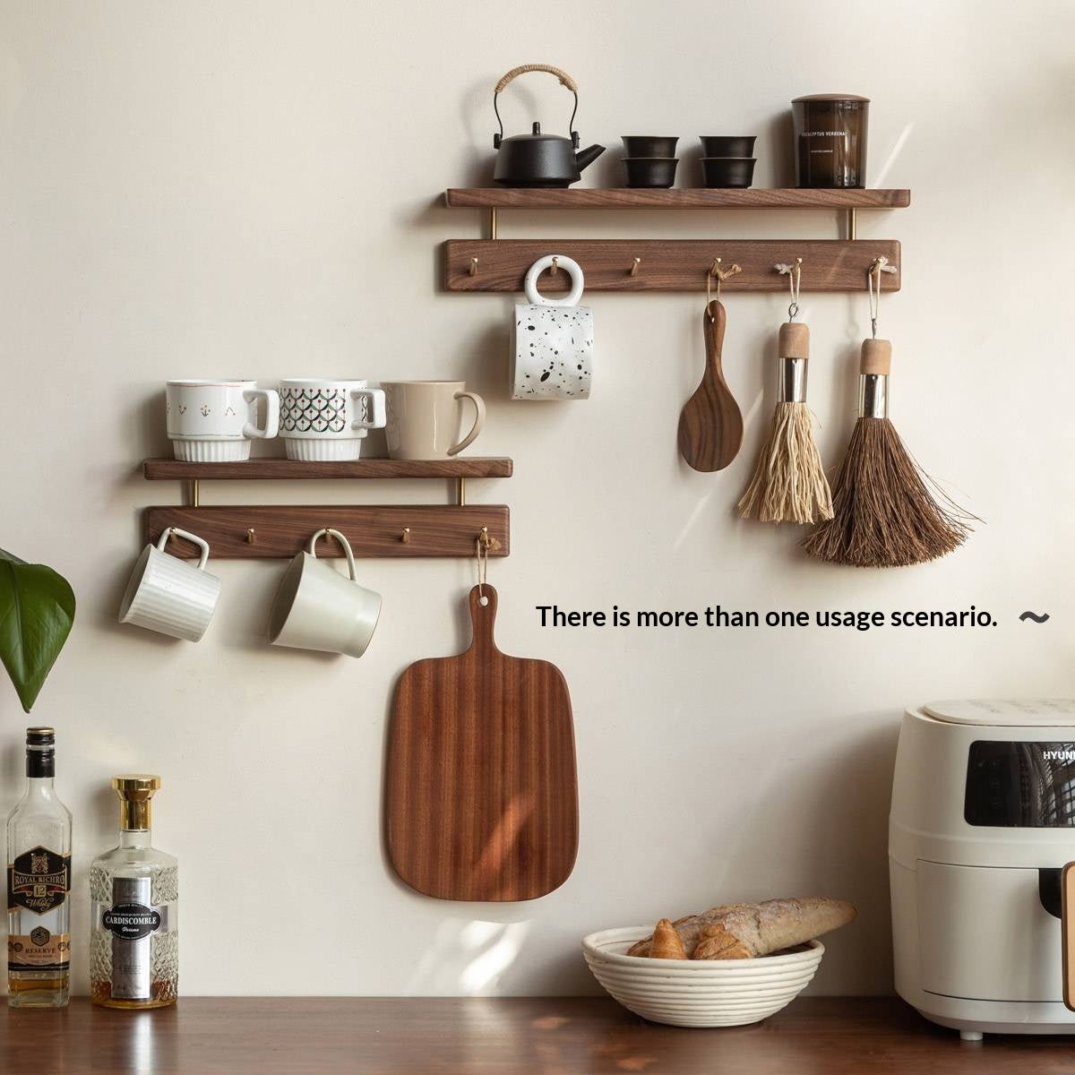 Black Walnut, Beech Solid Wood Wall Shelf