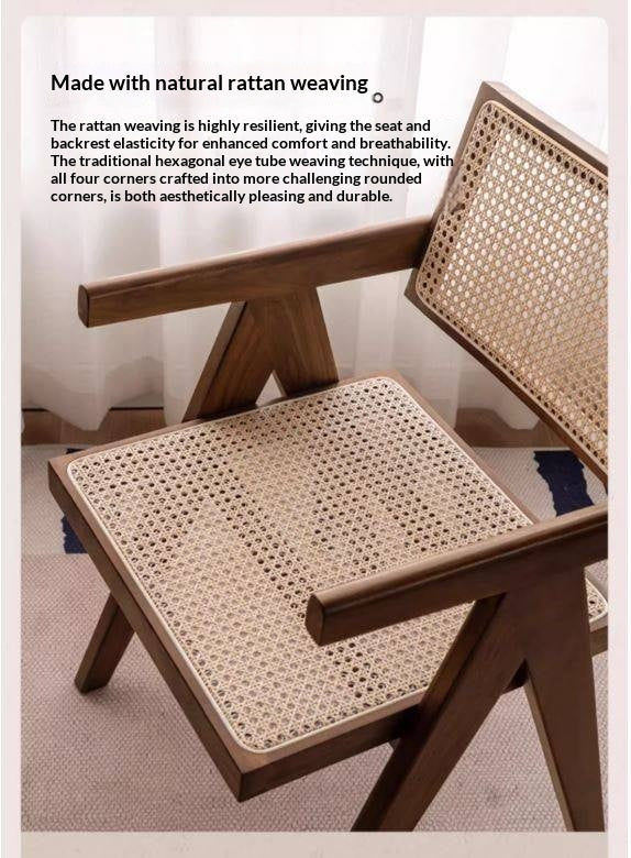 Black Walnut Solid Wood Wabi-Sabi Style Rattan Chair