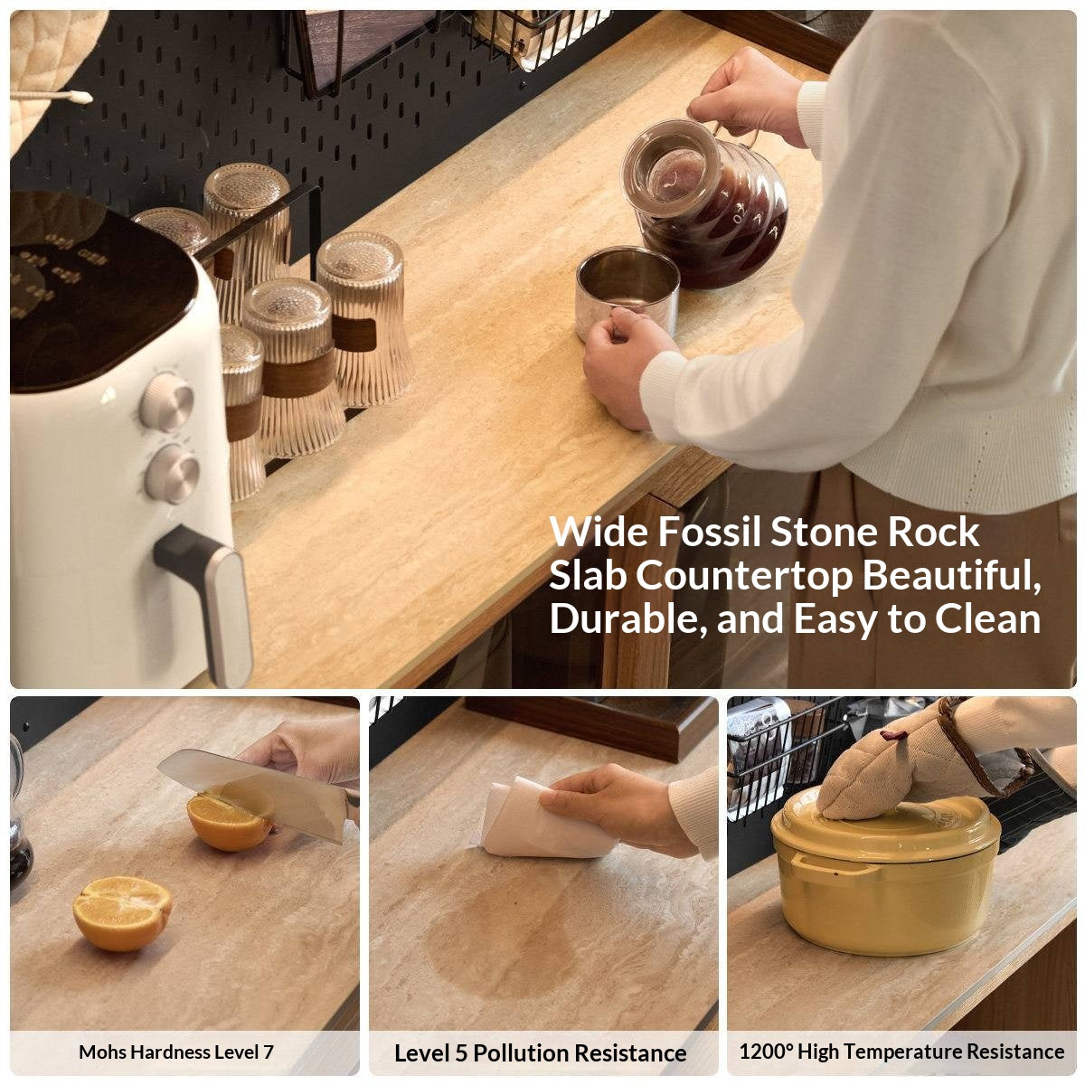 Oak Solid Wood Buffet Cabinet with Slab Surface, Sideboard