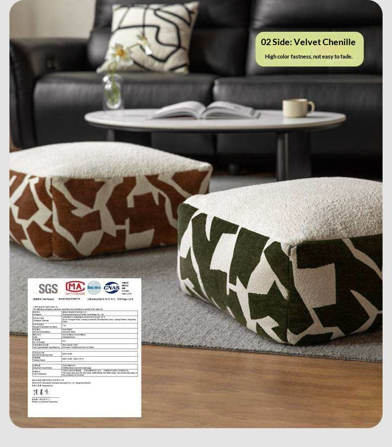 Simple Geometric Fabric Pouf with Washable, Detachable Cover