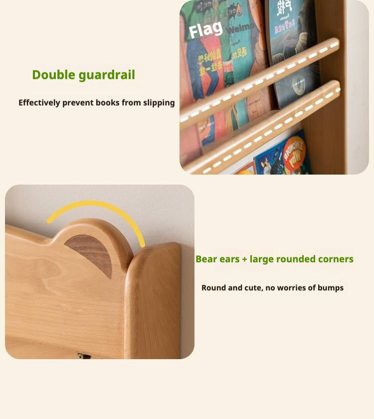 Beech Solid Wood Children's Multi-Layer Narrow Bookshelf.
