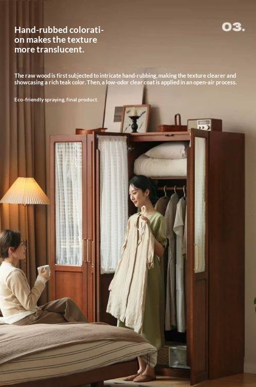 Poplar Solid Wood Modern Retro Style Double Door Wardrobet.