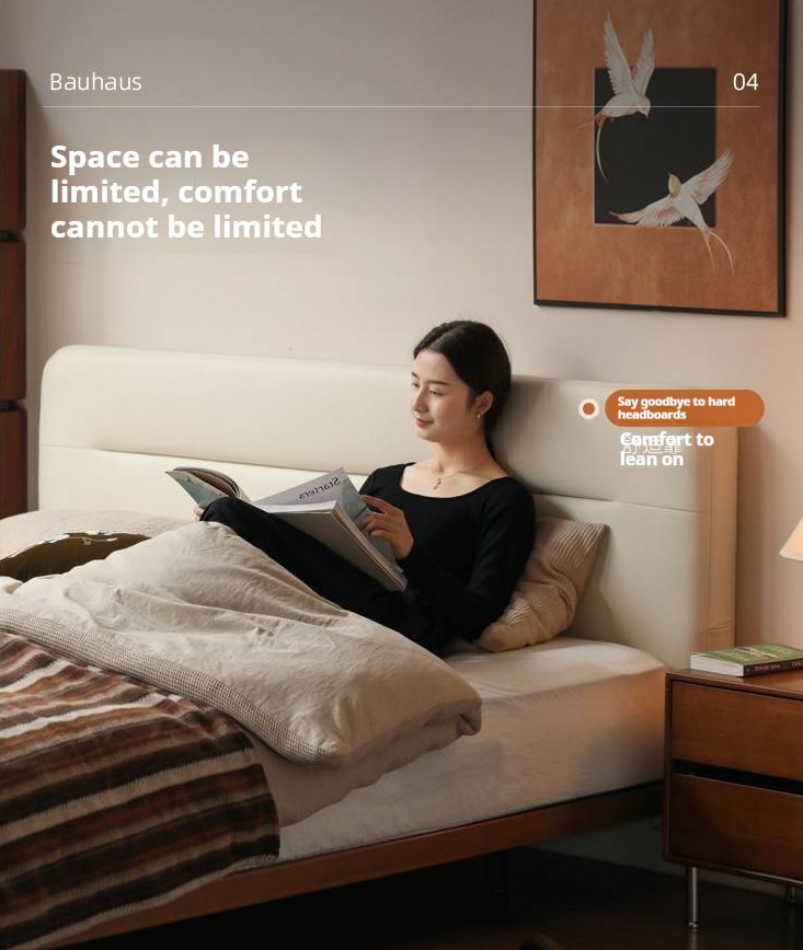 Poplar Solid Wood Floating Soft Bed, Vintage with Light