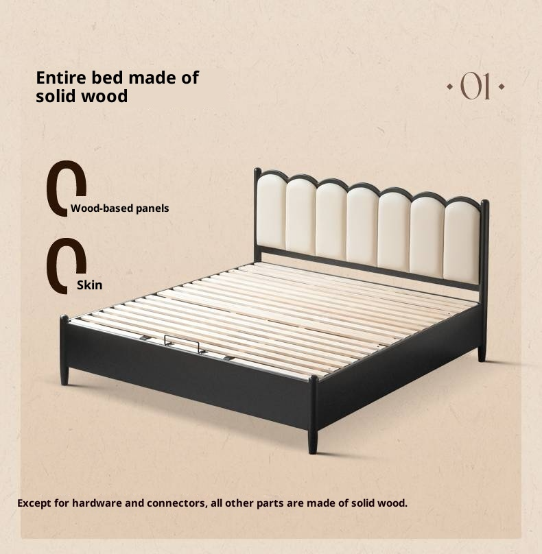 Rubberwood Solid Wood Upholstered Storage Box Bed, French Retro Style