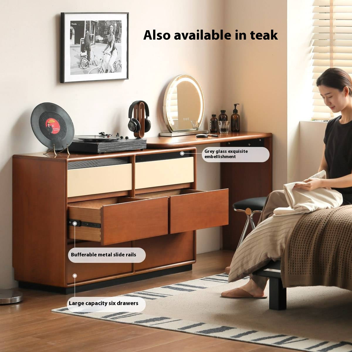 Cherry, Tulipwood Solid Wood Modern Style Vanity Table.