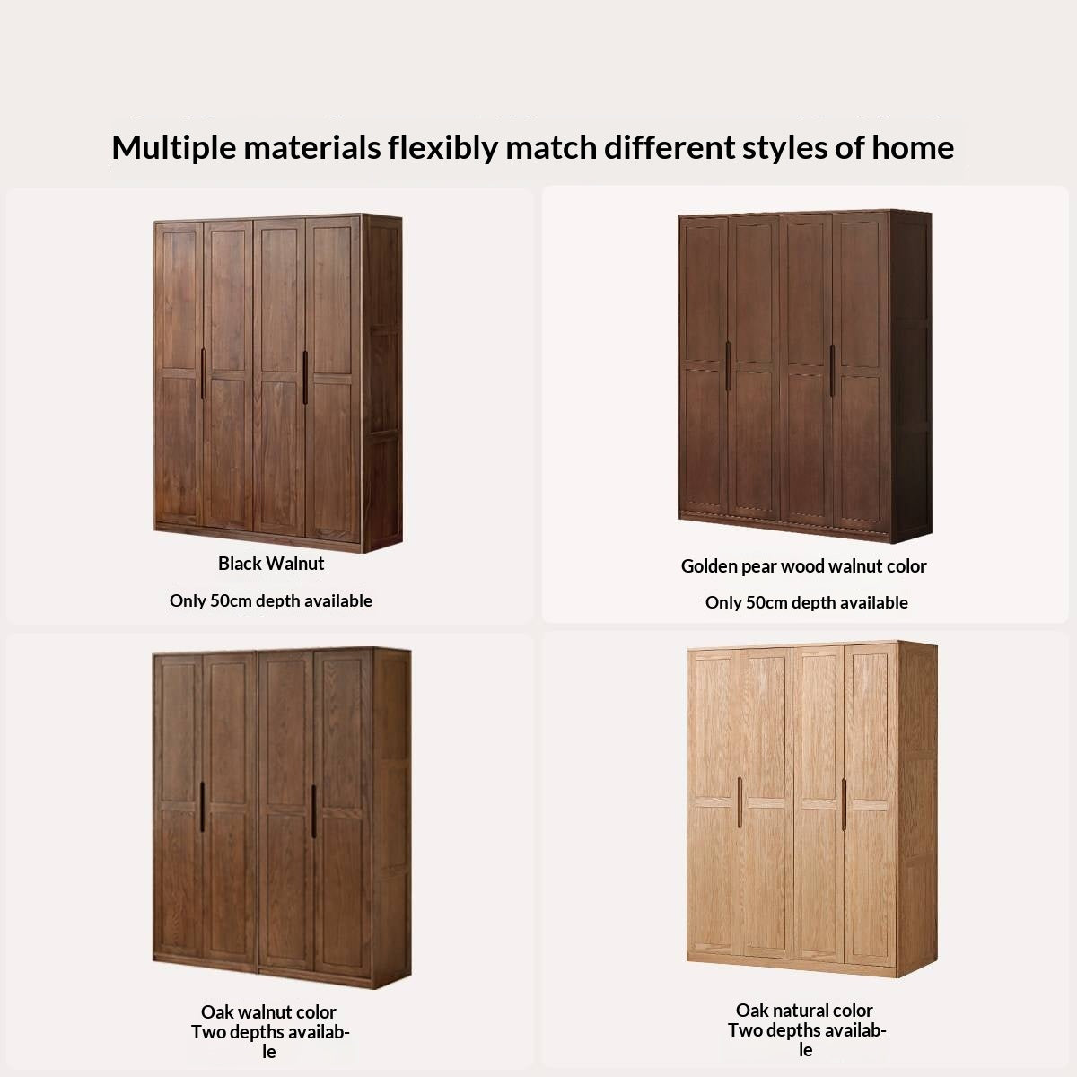 Oak Solid Wood Wardrobe with Recessed Groove Handles