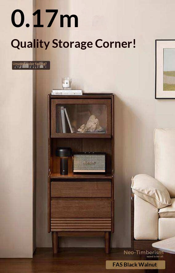 Black Walnut Solid Wood Side Cabinet with Light Luxury Finish, Sideboard