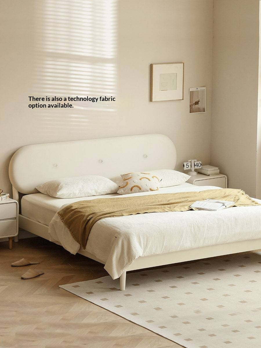 Poplar Solid Wood Bed — Upholstered with Fabric, Creamy Lambswool Soft Backrest