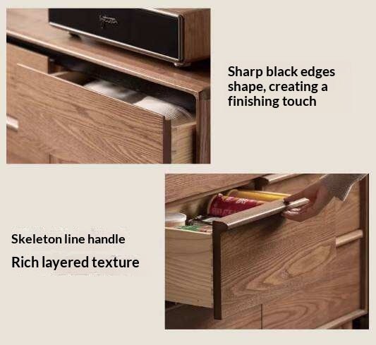 Ash Solid Wood Modern Side Cabinet with Shelved Interior