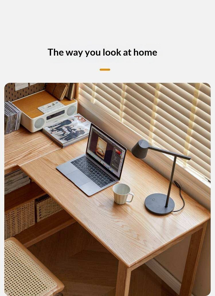 Oak Solid Wood Desk Bookcase Integrated Corner Office Table