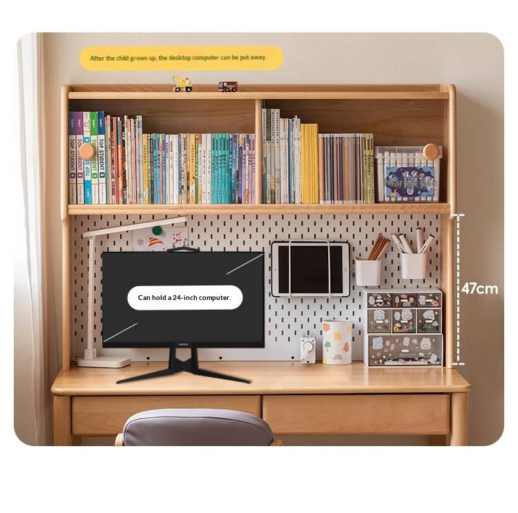 Beech Solid Wood Kids Study Desk Bookshelf Integrated