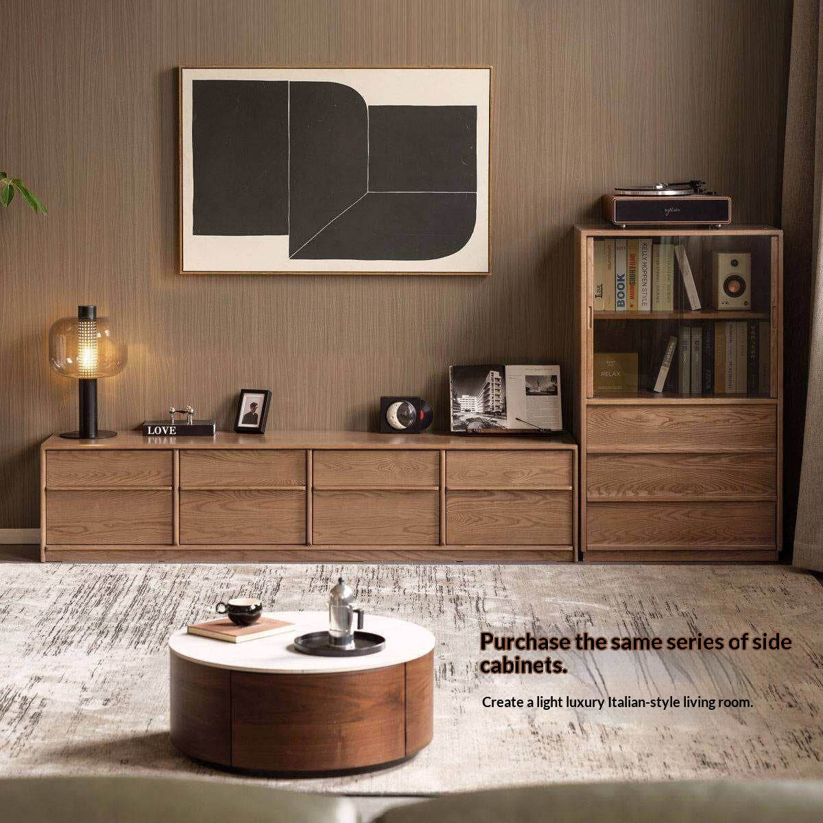 White Ash Solid Wood Side Cabinet with Italian Light Luxury Style