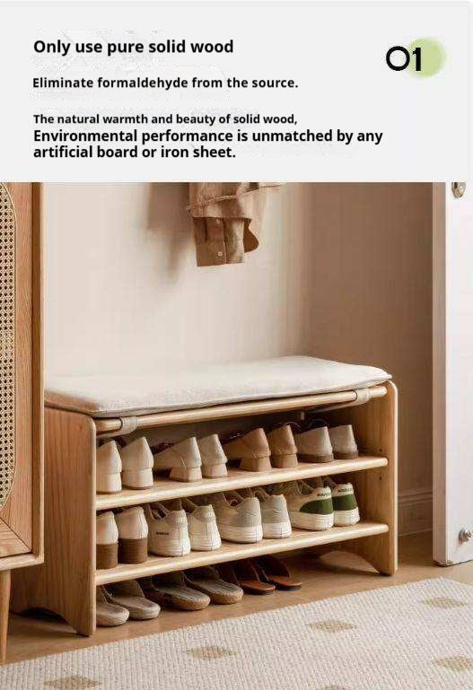Pine Solid Wood Shoe Bench Multi-layer Log Shoe Rack