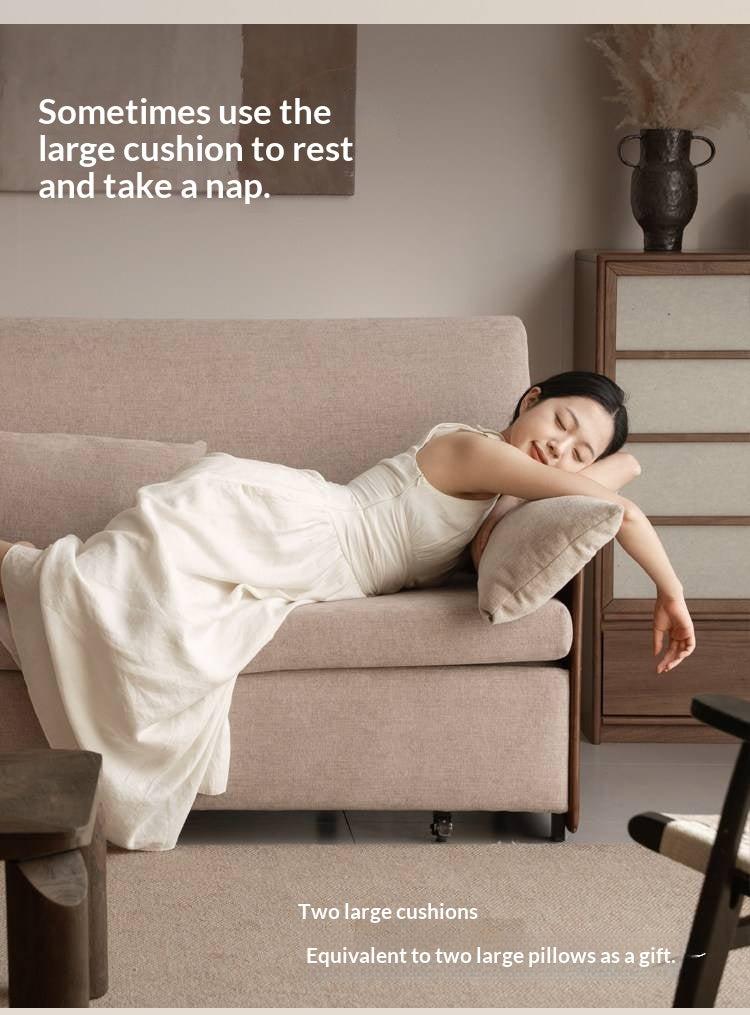 Ash Solid Wood Convertible Sofa Bed with Wood Frame and Adjustable Backrest on Wheels