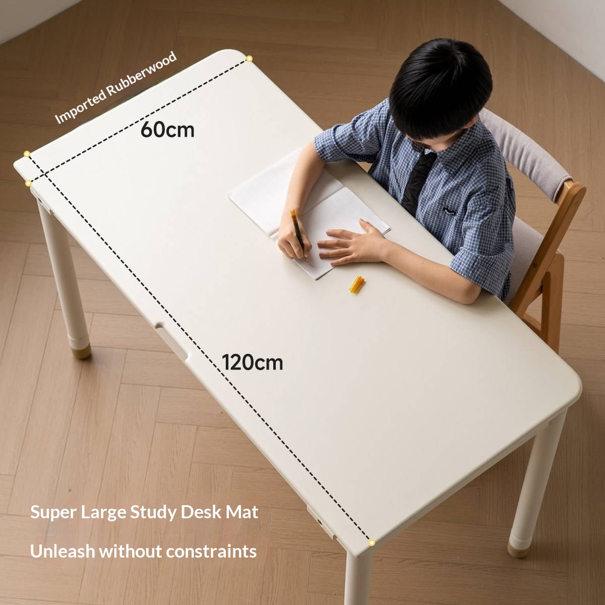 Solid Rubberwood Kids Elevated Learning Cream Drawer Table