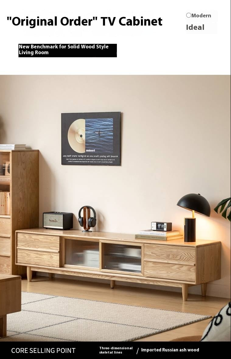 Ash Solid Wood Modern Log Style TV Cabinet