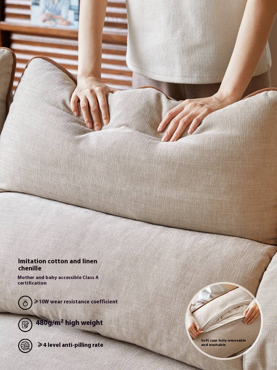 Modern High-Back Sofa in Woolen Brown and Chenille Linen
