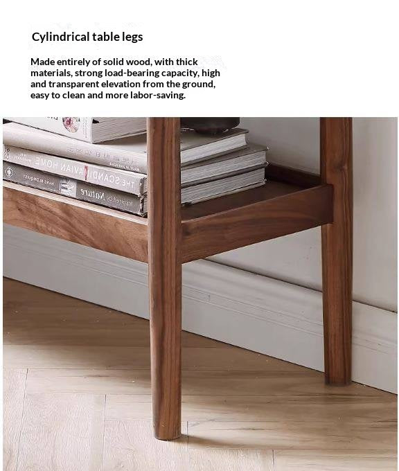 Black Walnut Solid Wood Side Table, Double Layer Storage Shelf