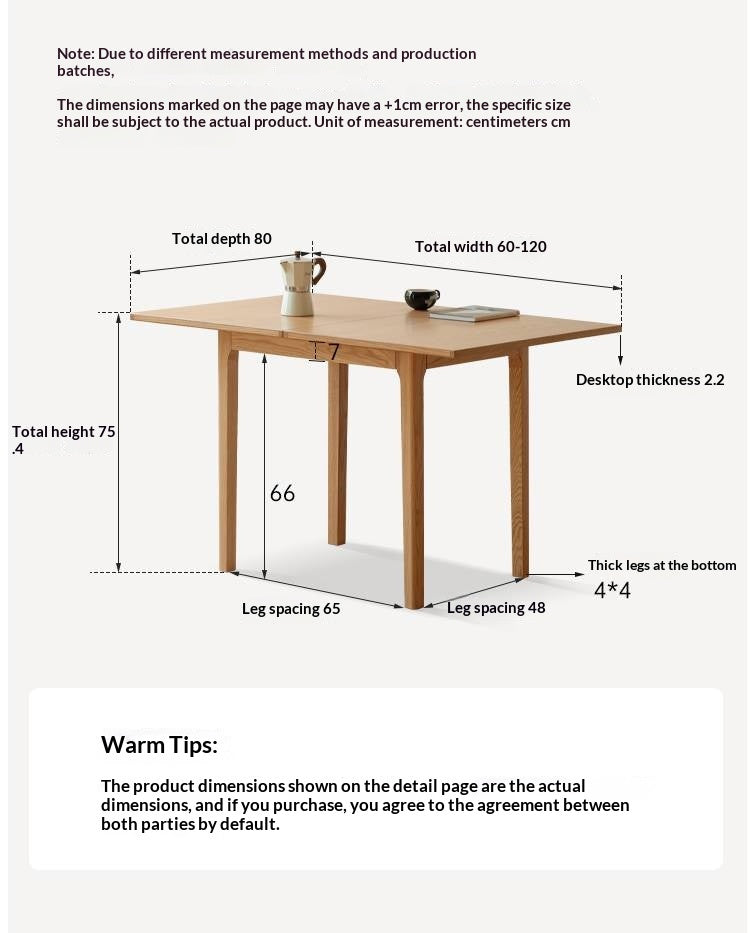 Oak Solid Wood Folding Small Dining Table