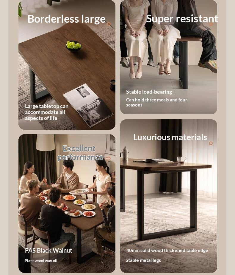 Black Walnut, Sandalwood Solid Wood Italian Light Luxury Dining Table