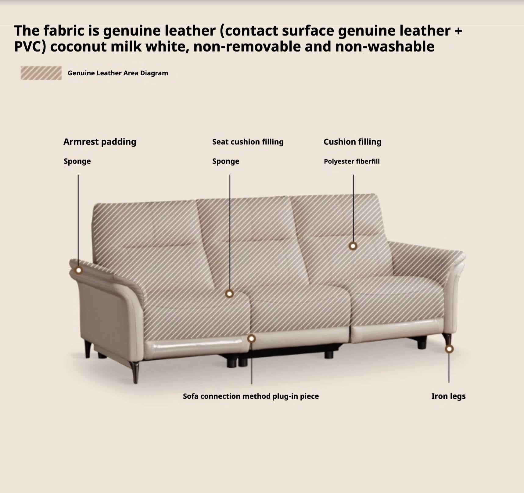 Pine Solid Wood Leather Sofa Cream Style Functional Electric