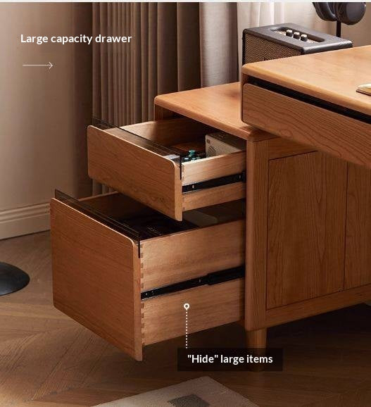 Cherry Solid Wood Retro Retractable Computer Desk