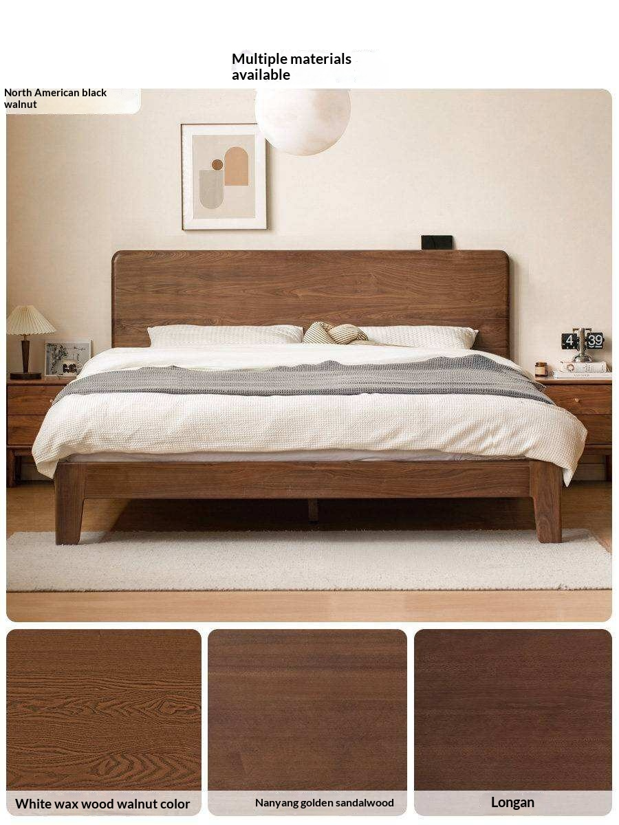 Golden Rosewood Solid Wood Platform Bed with Panel Headboard