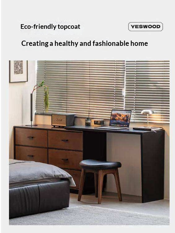 Solid RubberWood Extendable Vanity Desk and Dresser Combo, Italian Style