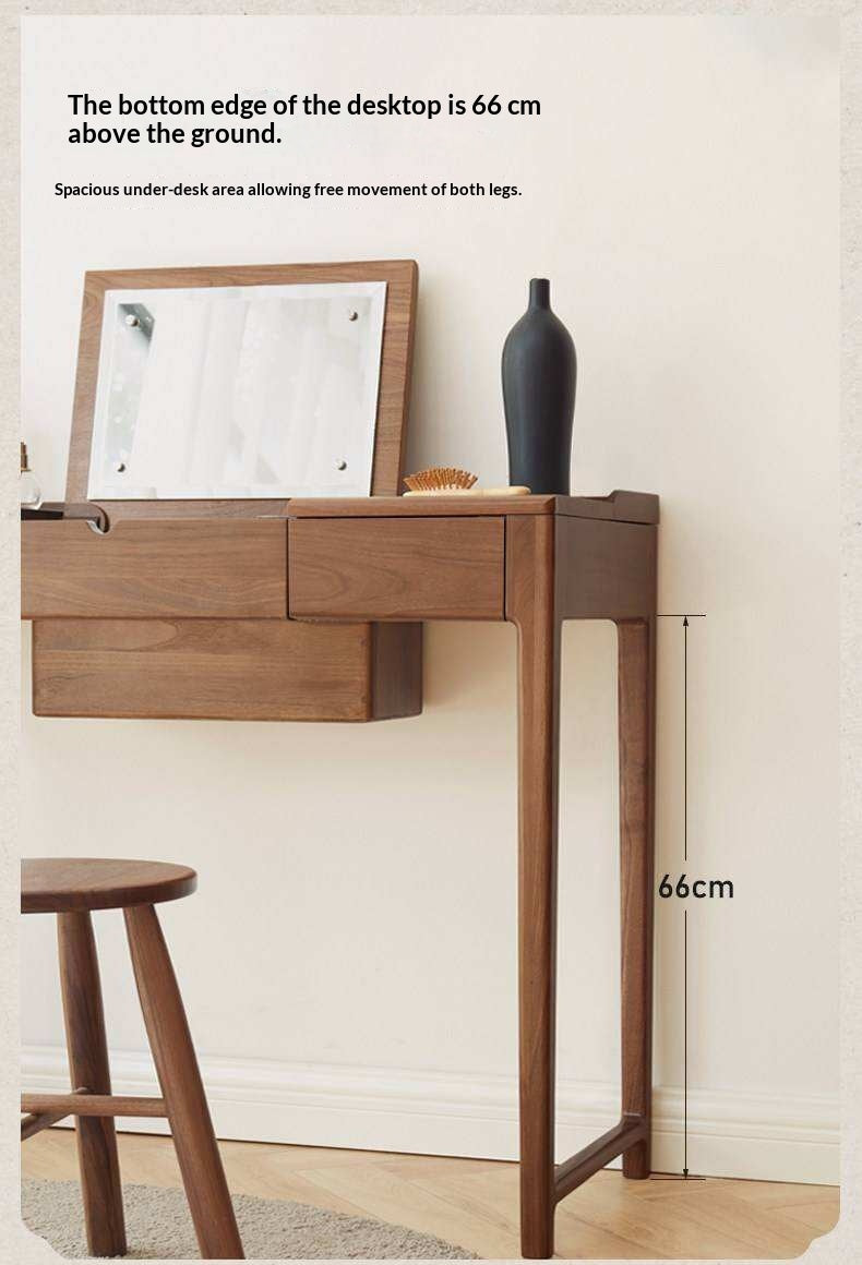 Black Walnut, Ash Solid Wood Flip Vanity Table.