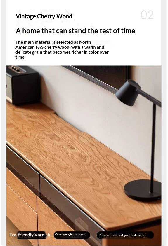 Cherry Solid Wood TV Cabinet Modern Simple))