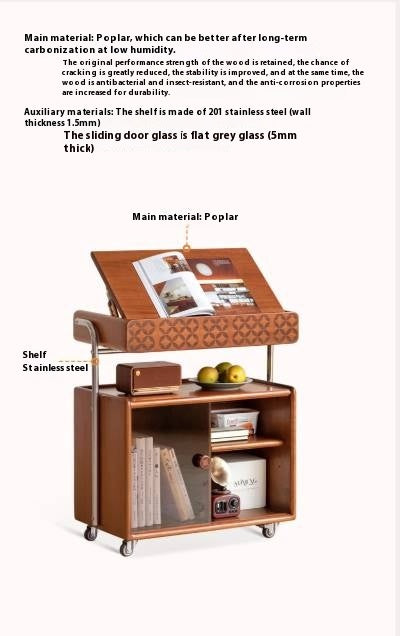 Poplar Solid Wood French Medieval Style Mobile Side Cabinet