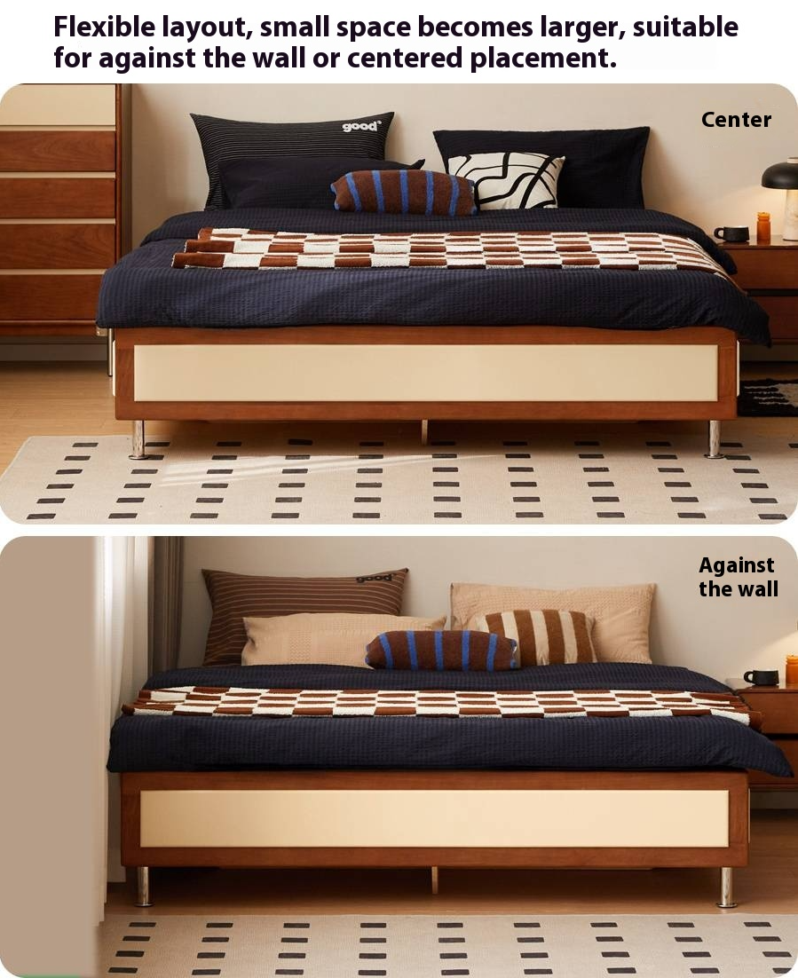 Poplar Solid Wood Bauhaus Style Platform Bed, Headboard-Free Bed