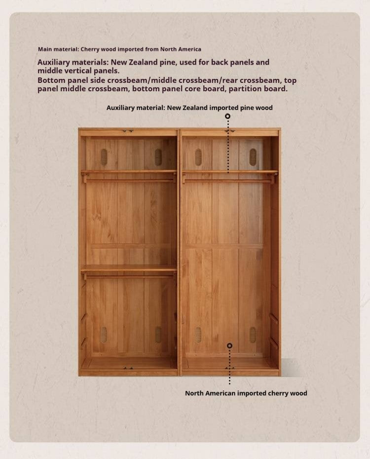 Cherry Solid Wood Swing Door Rattan Wardrobe